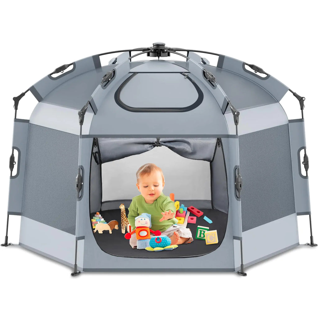 Babepai Pop up Playpen for Babies- 55.1”Wide × 36.6” Height Portable Baby Beach Tent - Outdoor Baby Playpen - Indoor & Outdoor Play Yard Foldable Lightweight & with Travel Bag - Gray