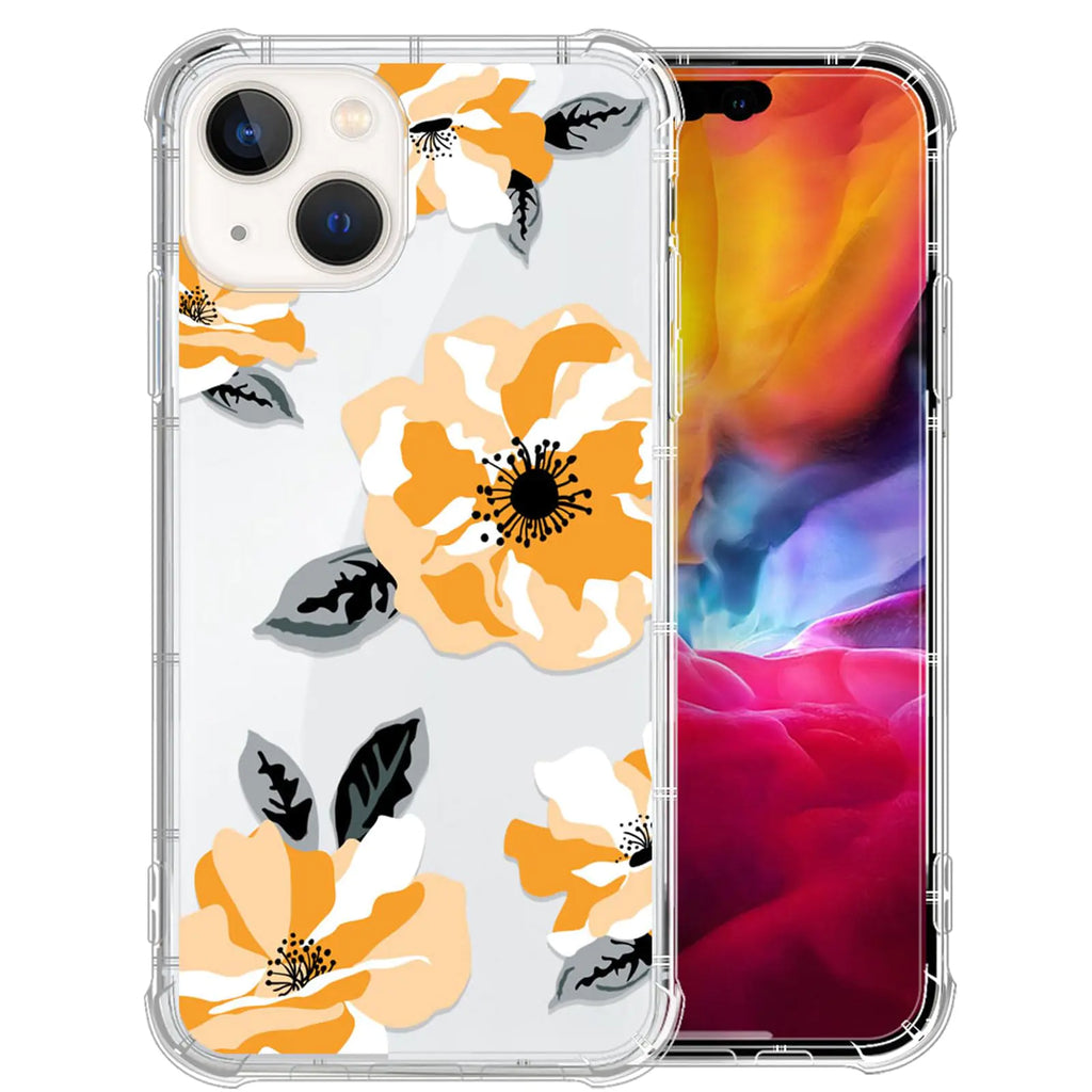 ZHEGAILIAN for iPhone 14 Case [Military-Grade Protection All-Around Shockproof Corners] Clear TPU Bumper Case for iPhone 14 - Orange Flowers