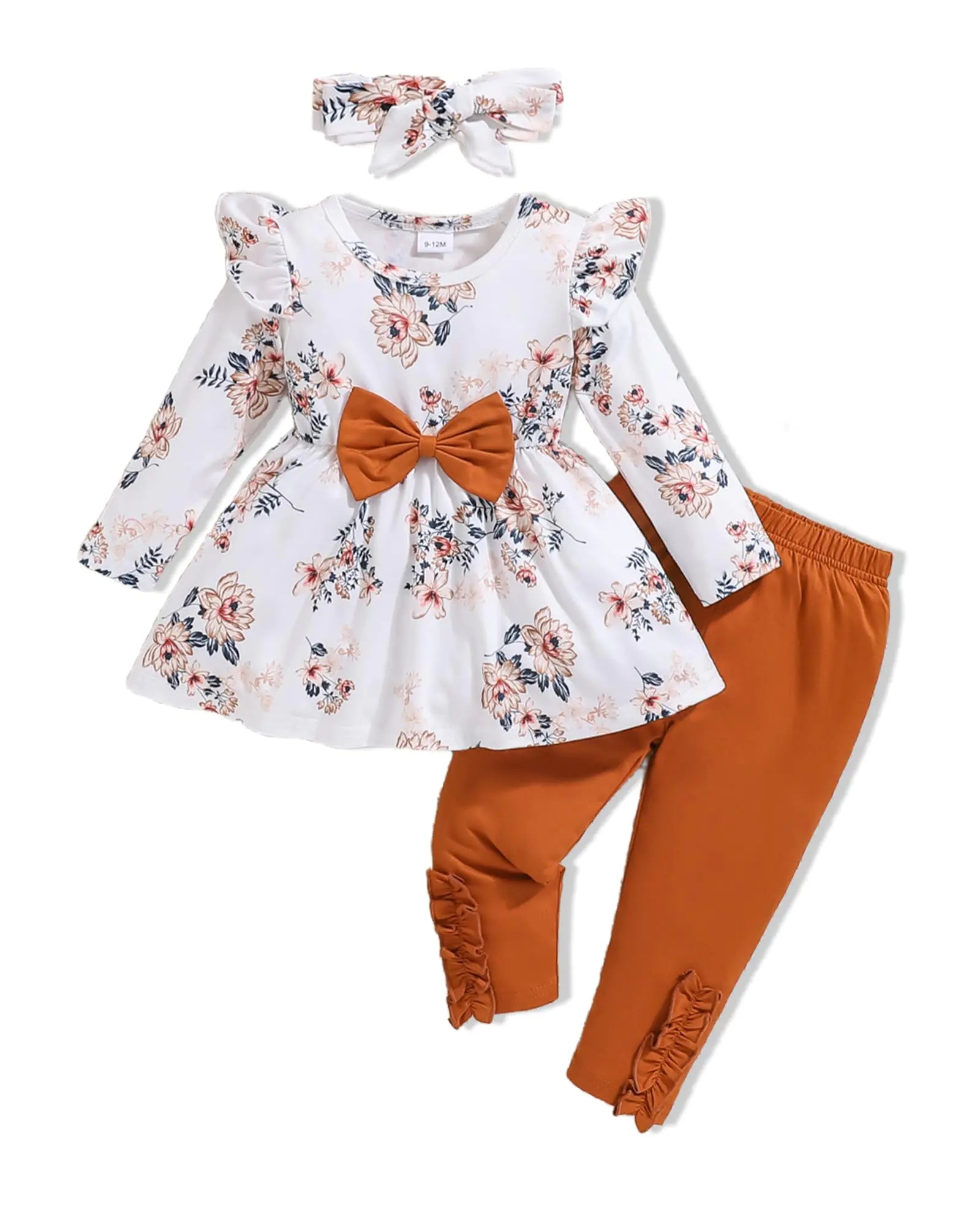24 Month Girl Clothes 18 Months Toddler Girl Clothes Baby Girl Outfits Fall Cute Ruffle Flower Pants Set Infant Winter Clothes for Little Girls Brown