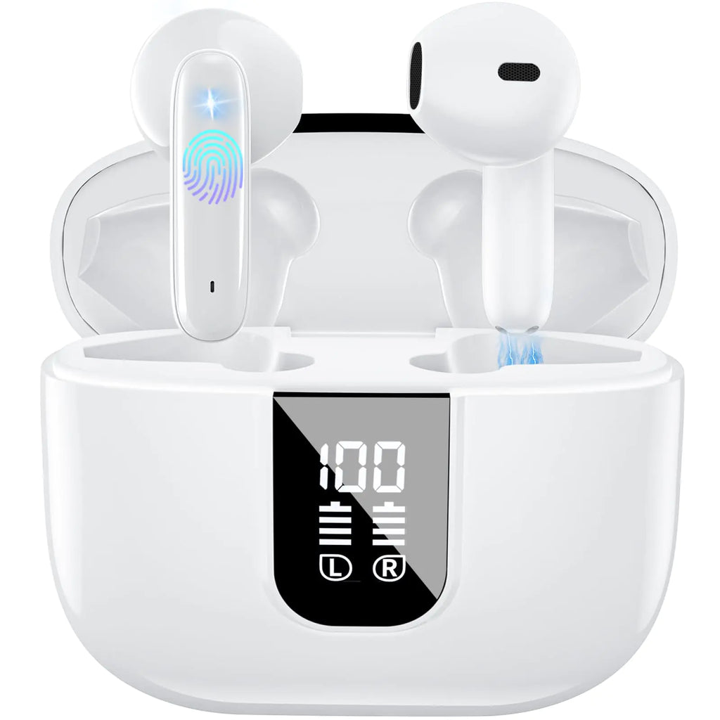 Wireless Earbuds Bluetooth 5.4 in Ear buds 6 Mic ENC Noise Cancelling for Clearer Call Earphones Deep Bass Stereo LED Power Display 35H Playtime IP7 Waterproof Mini Sport Headphones for Android iOS