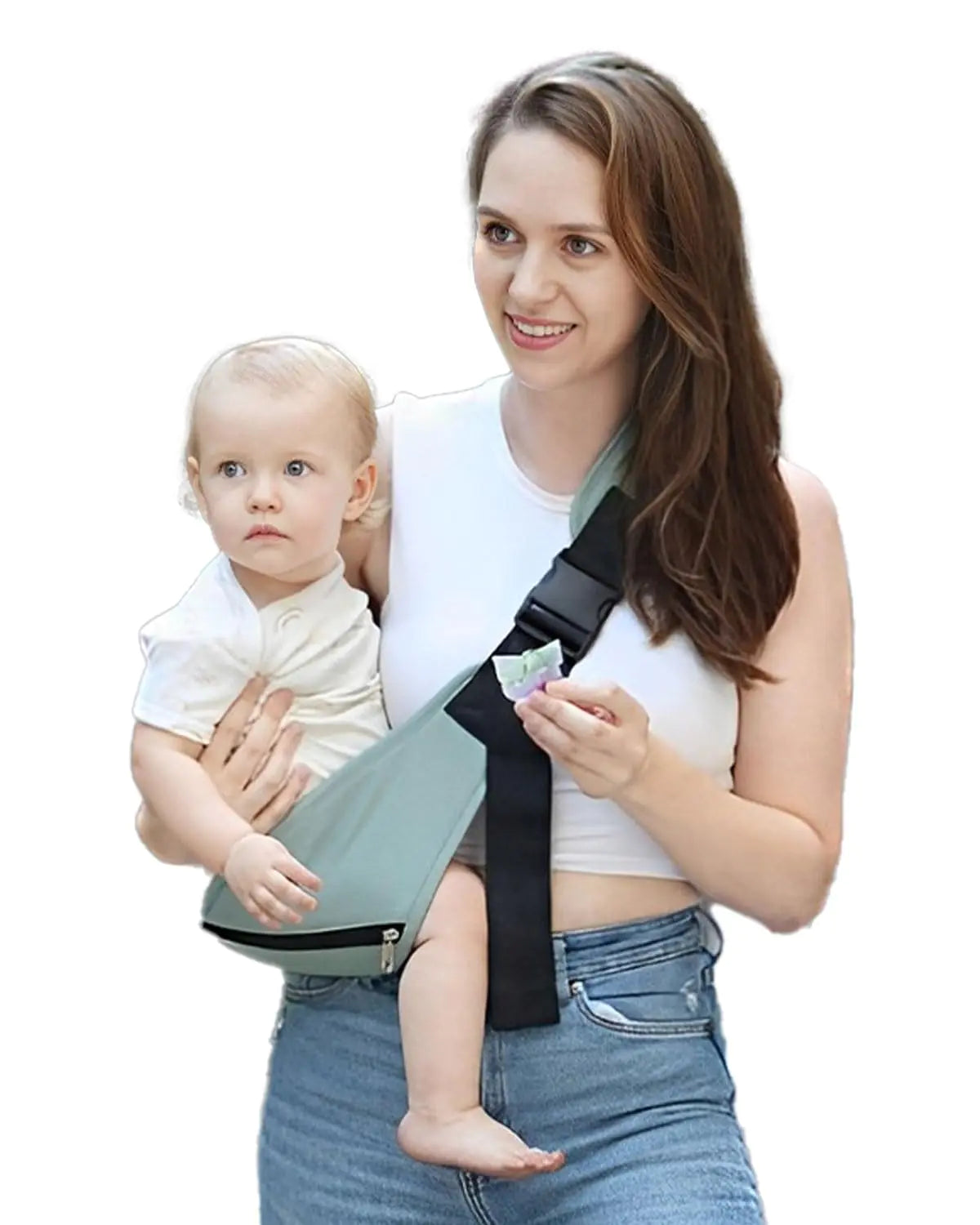 Baby Sling Carrier Newborn to ToddlerErgonomic Sling Carrier with Adjustable StrapLightweightPortableBreathableSoft PaddingBaby Hip Seat Carrier 7-45 LbsGreen