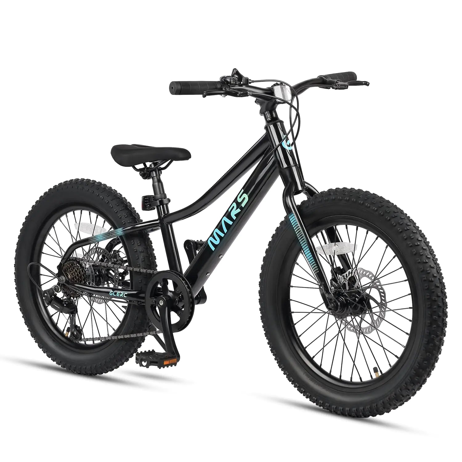 Glerc Mars 20 Inch Bicycles Fat Tire Mountain Bike for Age 6 7 8 9 10 11 12 Years Teens with Advanced 6-Speed Drivetrain Dual Disc Brakes Child Beach and Snow Bicycle Black