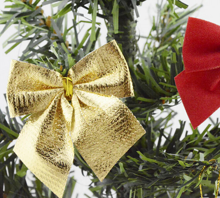 Christmas Tree Bows with Ribbon Decoration (12 Pcs)