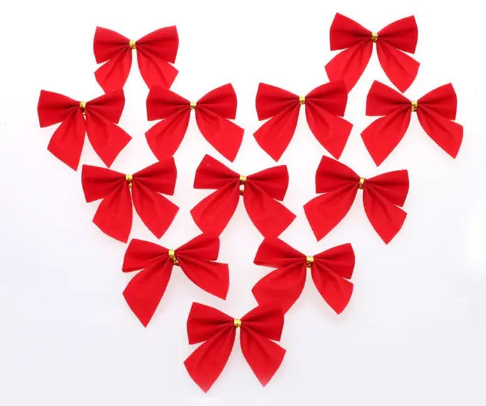Christmas Tree Bows with Ribbon Decoration (12 Pcs)