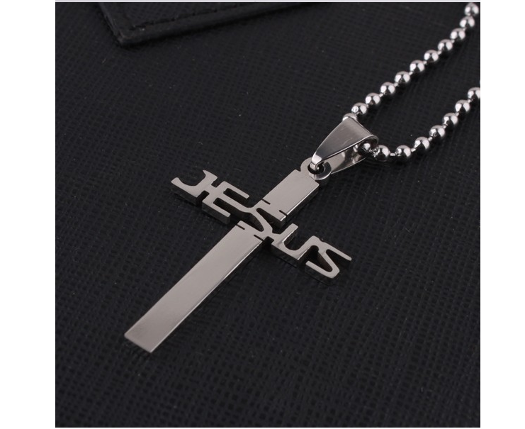Men's Titanium Steel Cross Necklace with Letter Design