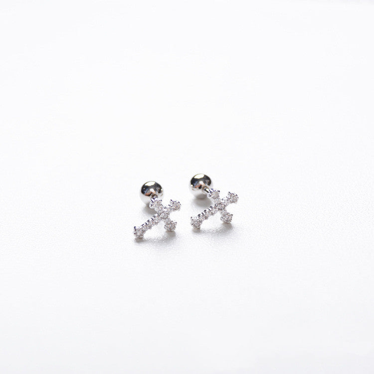 Simple 925 Silver Cross Stud Earrings (Ear Jewelry)