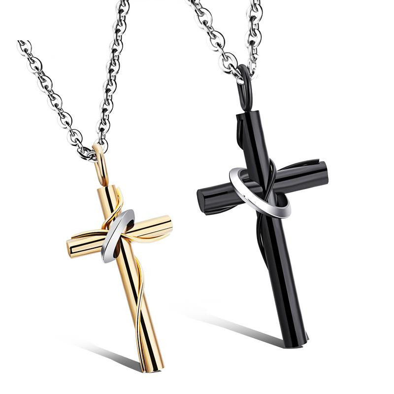 Stainless Steel Black Gold Cross Couple Necklace