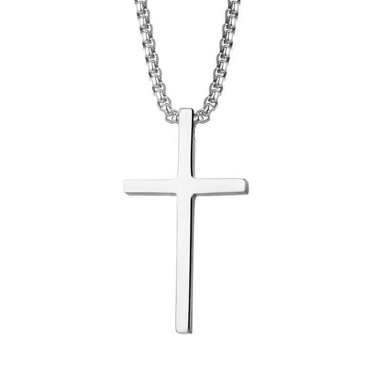 Men's Titanium Steel Long Cross Pendant Necklace