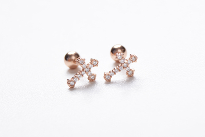 Simple 925 Silver Cross Stud Earrings (Ear Jewelry)