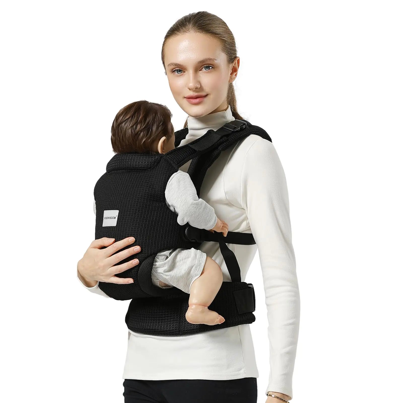 MISSWISDOM Baby Carrier Newborn to Toddler Easy Adjustable Toddler Carrier for 7-30lbs Baby Holder Newborn Wrap Carrier Breathable Mesh Fabric Infant Kangaroo Carrier with Lumbar Support Black