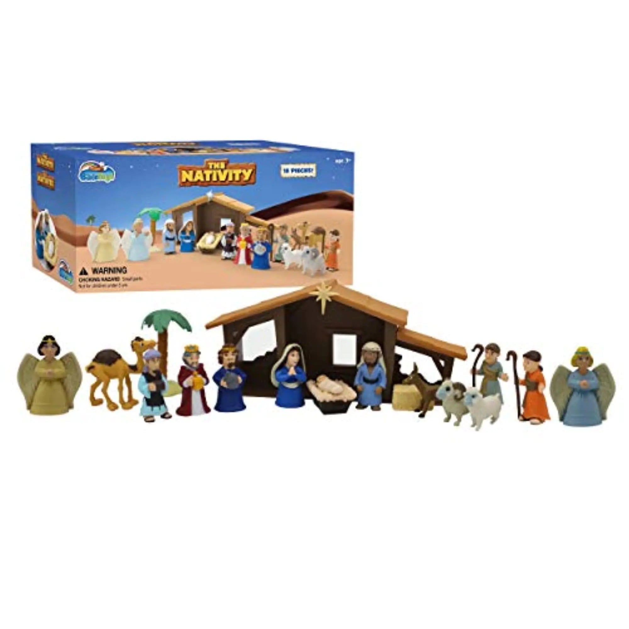 BibleToys Nativity Set - Christmas Story Manger Scene 18 Pieces With Birth of Baby Jesus Mini-Storybook (in English & Spanish) Little Animals & Figures Indoor Playset Children Ages 3 And Up