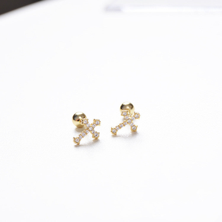 Simple 925 Silver Cross Stud Earrings (Ear Jewelry)