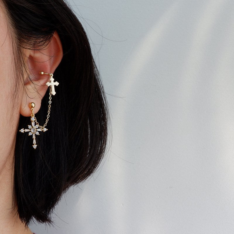 Baroque Cross Ear Cuff and Stud Earrings Set