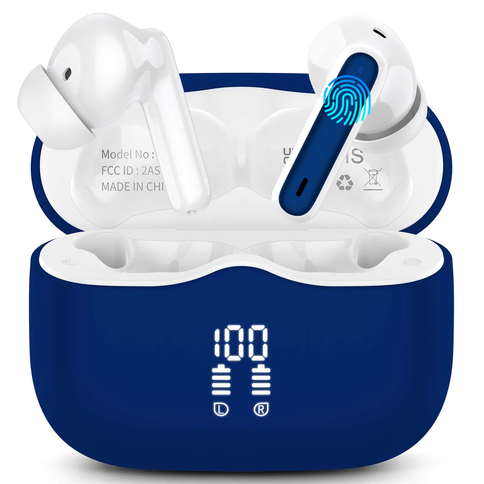 Wireless Earbuds Bluetooth 5.3 Headphones in Ear with HiFi Stereo Deep Bass 4 ENC Noise Cancelling Mic Wireless Earphones 40H in-Ear Earbud Bluetooth Dual LED Display IP7 Waterproof Royal Blue