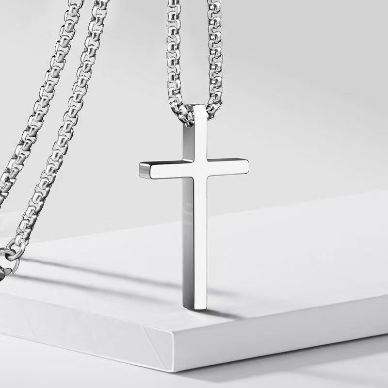 Men's Titanium Steel Long Cross Pendant Necklace