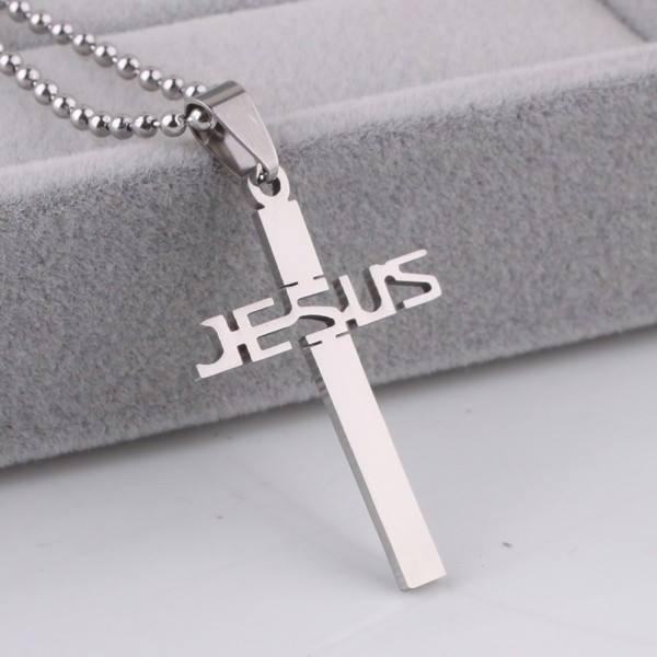 Men's Titanium Steel Cross Necklace with Letter Design