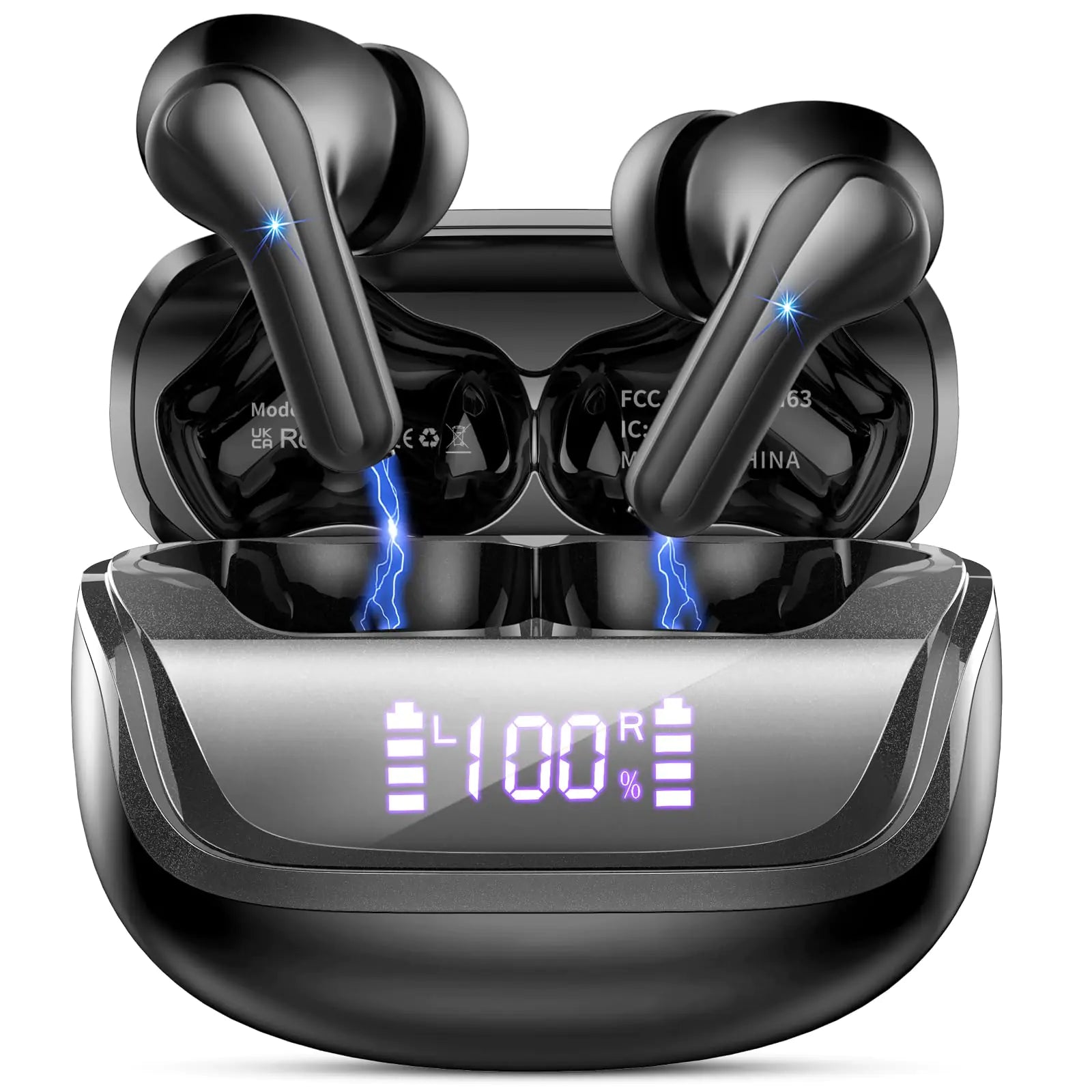 Wireless Earbuds Bluetooth 5.4 Headphones Bass Stereo in-Ear Earphones with 4 ENC Noise Canceling Mic 45H Playtime LED Display Wireless Ear Buds IP7 Waterproof Bluetooth Headphones for Android iOS