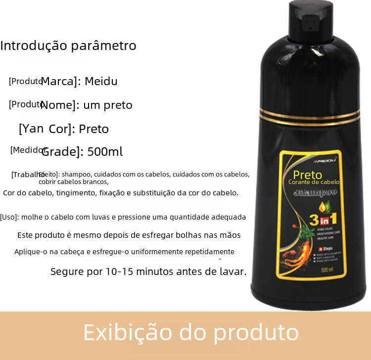 Mido Black Hair Dye Shampoo - Premium Plant-Based Foam