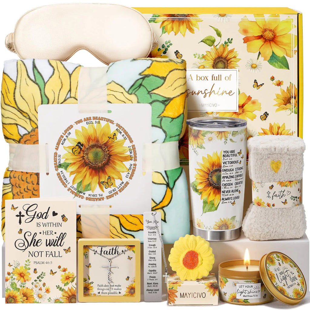 Christian Gift set for Women Faith - Sunflower theme with Blanket(10 Pcs)