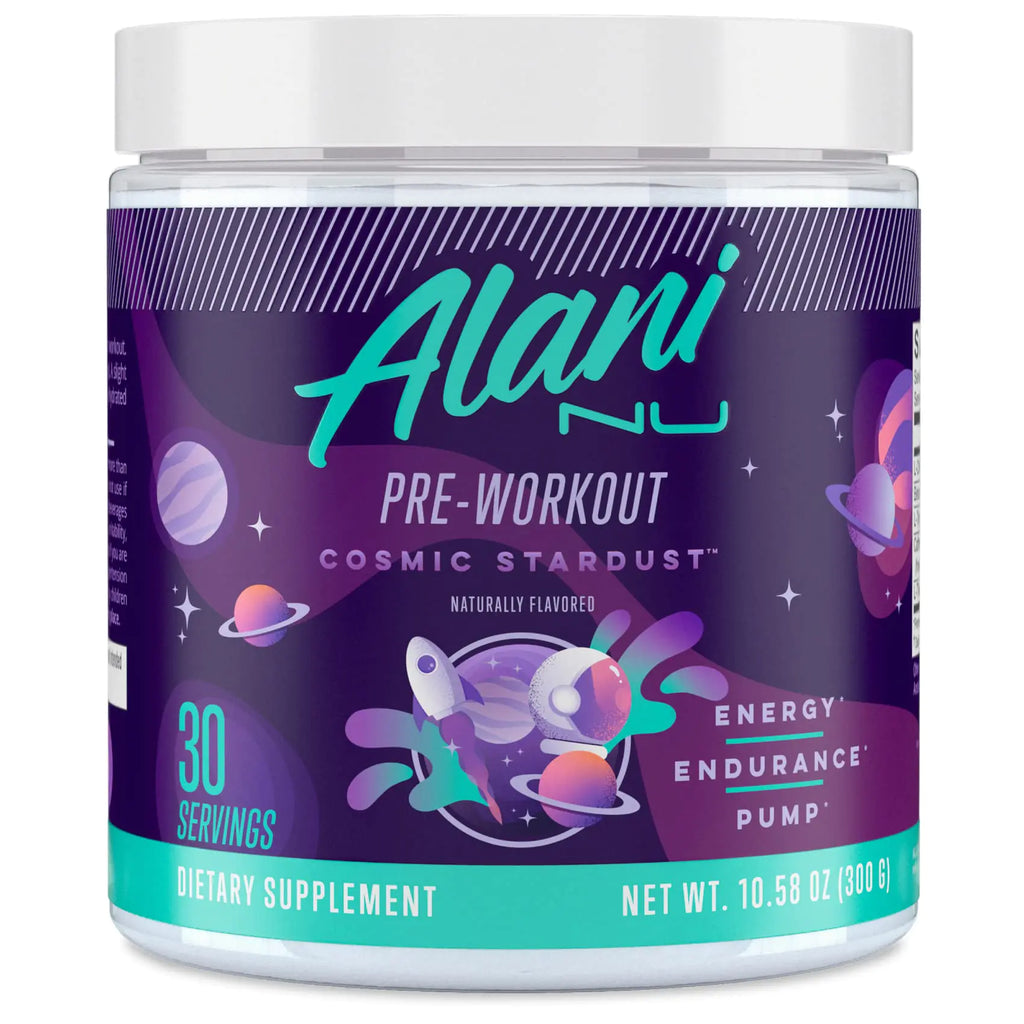Alani Nu Pre Workout Powder Cosmic Stardust Amino Energy Boost Endurance Supplement Sugar Free 200mg Caffeine L-Theanine Beta-Alanine Citrulline 30 Servings