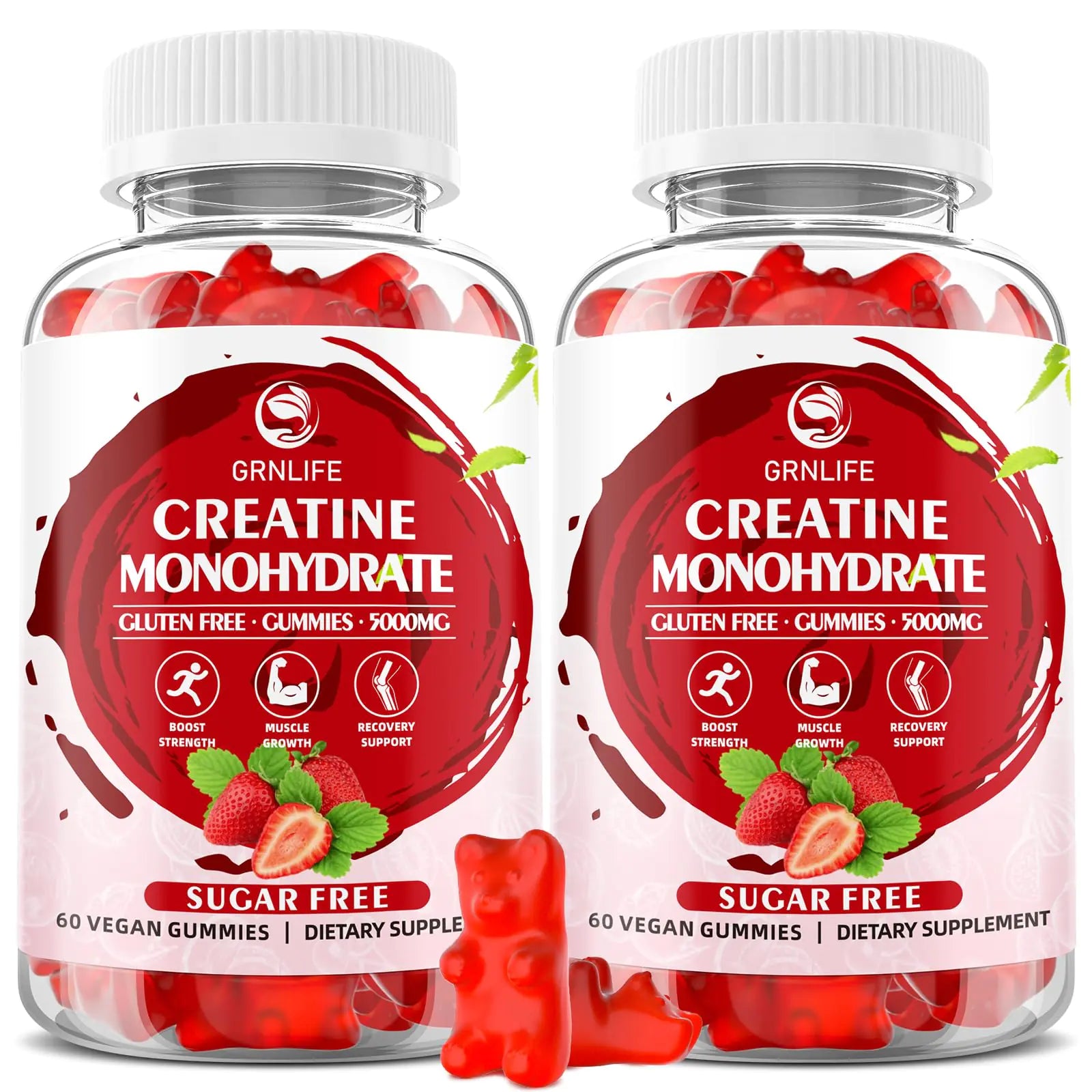 Creatine Monohydrate Gummies for Men & Women Chewables Creatine Monohydrate for Muscle Strength Muscle Builder Energy Boost Sugar Free Vegan Strawberry Flavor-120 Count