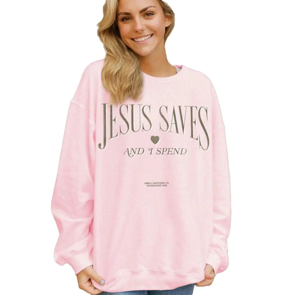 Simply Southern Jesus Saves Long Sleeve Crew Size M/L Pink