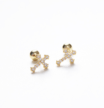 Simple 925 Silver Cross Stud Earrings (Ear Jewelry)