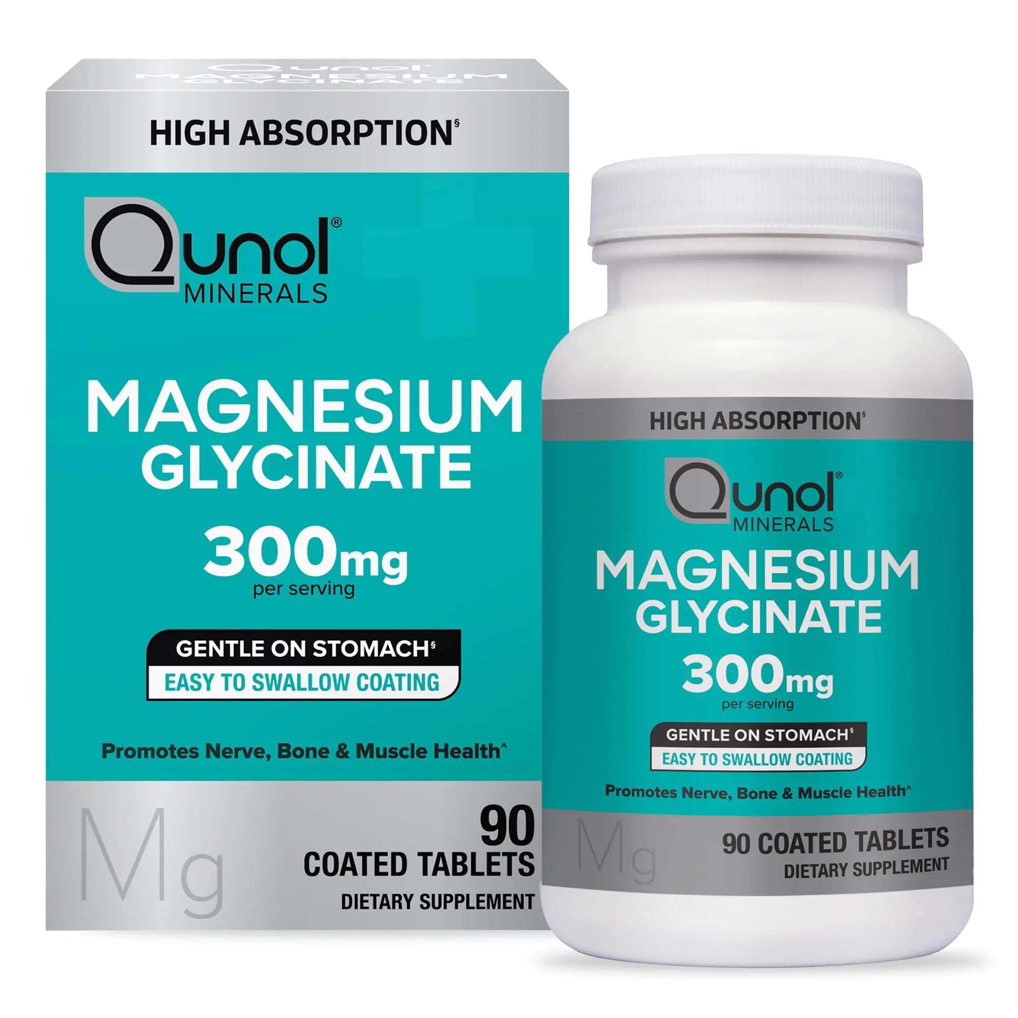 Qunol Magnesium Glycinate 300mg 100% Glycinate Chelated Magnesium Supplement 90ct Tablets