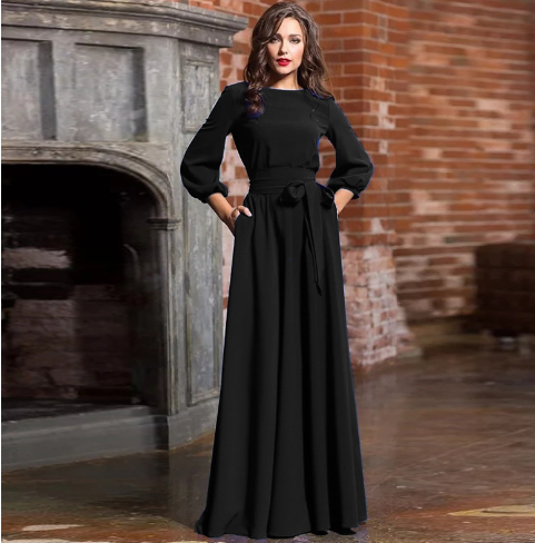 2020 Long Robe with Belt and Bow Plus Size Dress