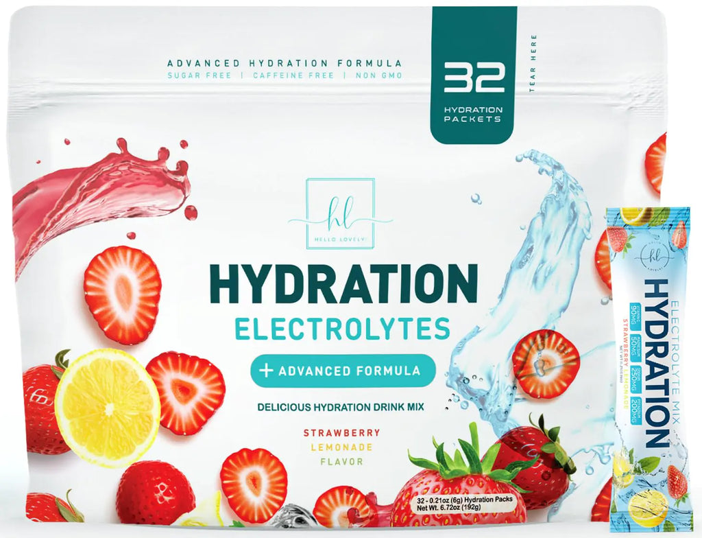 Daily Electrolyte Drink Mix - Strawberry Lemonade Hydration Powder Packets with 6 Electrolytes & Minerals - Sugar Free Keto Friendly Electrolytes Powder Recovery Drink w Real Salt - 32 Servings
