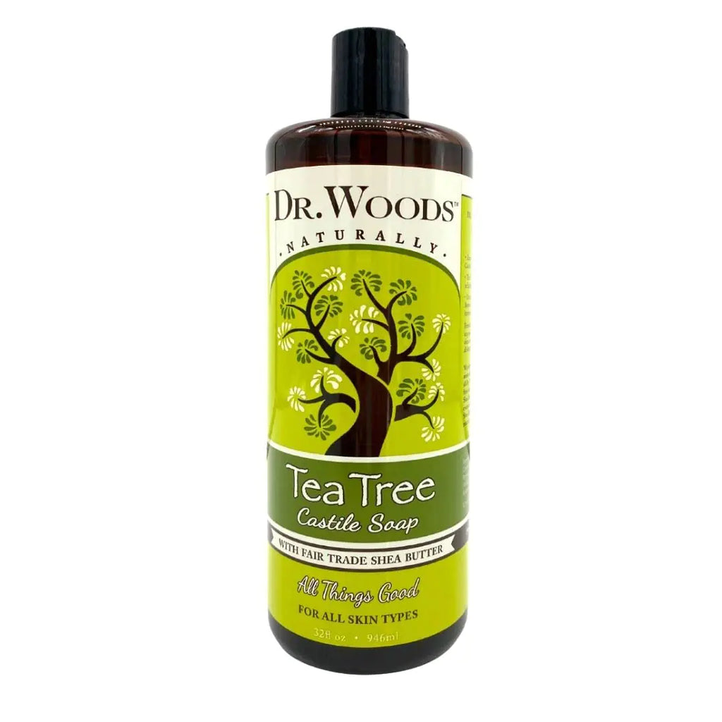 Dr. Woods Tea Tree Liquid Castile Soap - Castile Soap with Pure Tea Tree Oil Body Wash for Men and Women Contains Organic Shea Butter Natural Cleaner for Face Hands and Body - 32 Fl Oz