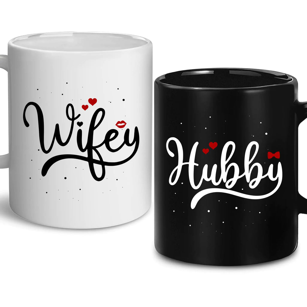 GLAKEUN Valentine Gift for Husband Wife Couple - Hubby Wifey Mug Set - Gifts For Bride Groom Couple - His and Hers Anniversary Present - Engagement Wedding Gifts For Mom Dad Mr Mrs Him Her 11OZ