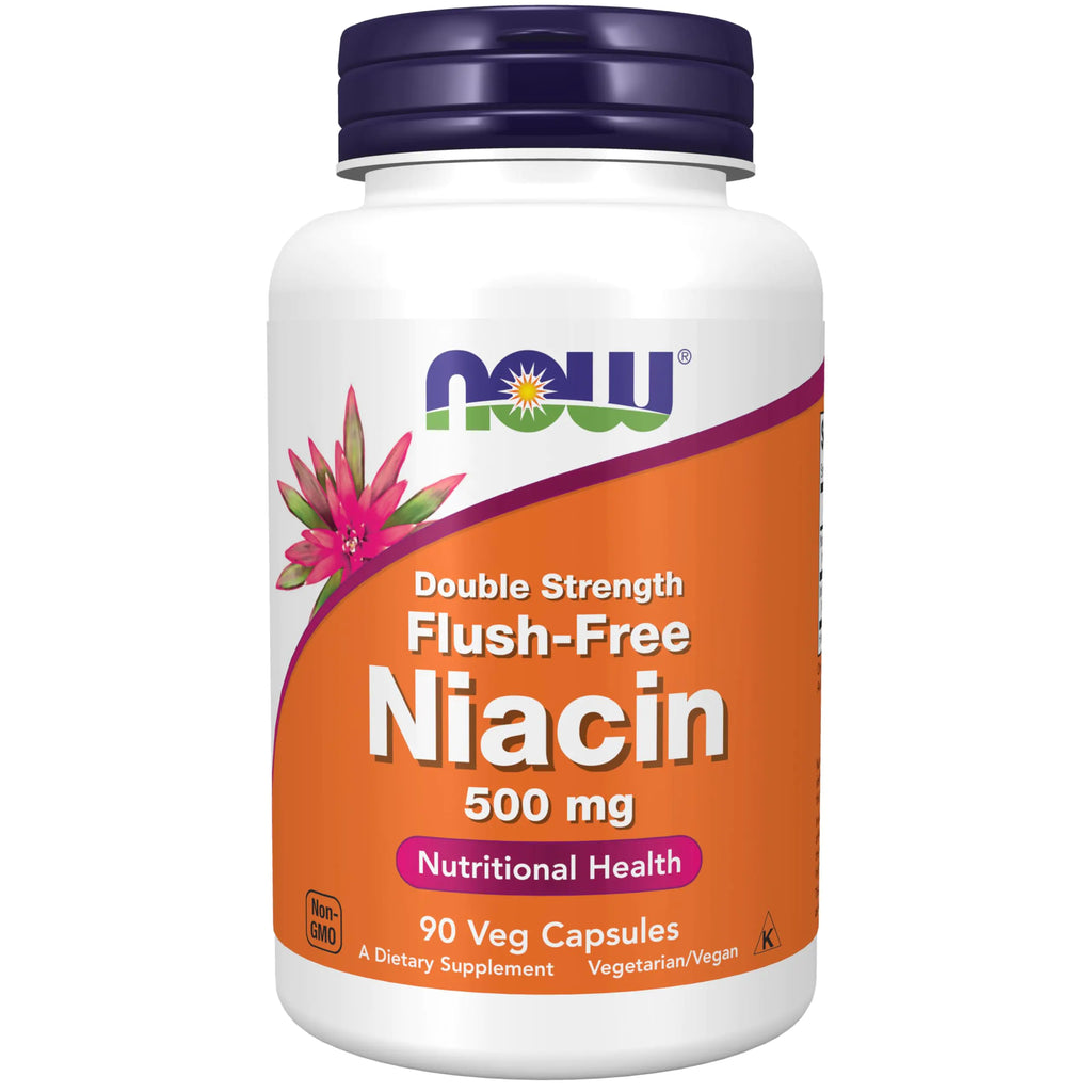 NOW Foods Supplements Niacin (Vitamin B-3) 500 mg Flush-Free Double Strength Nutritional Health 90 Veg Capsules