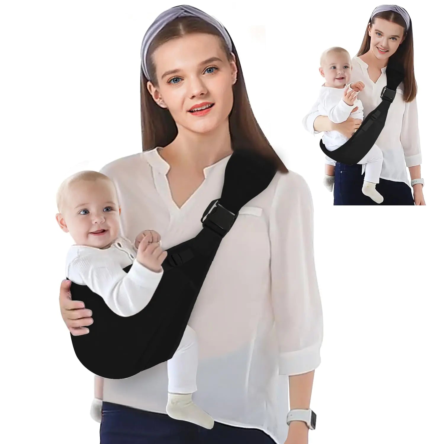 Baby Sling Carrier Baby Carrier Newborn to Toddler Adjustable One Shoulder Labor-Saving Baby Holder Carrier Baby Half Wrapped Sling Hip Carrier Carrying 7-45 lbs (Black)