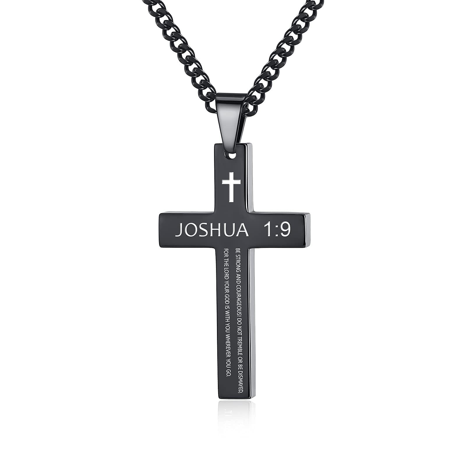 Cross Necklace with Black Titanium Steel and Engraving