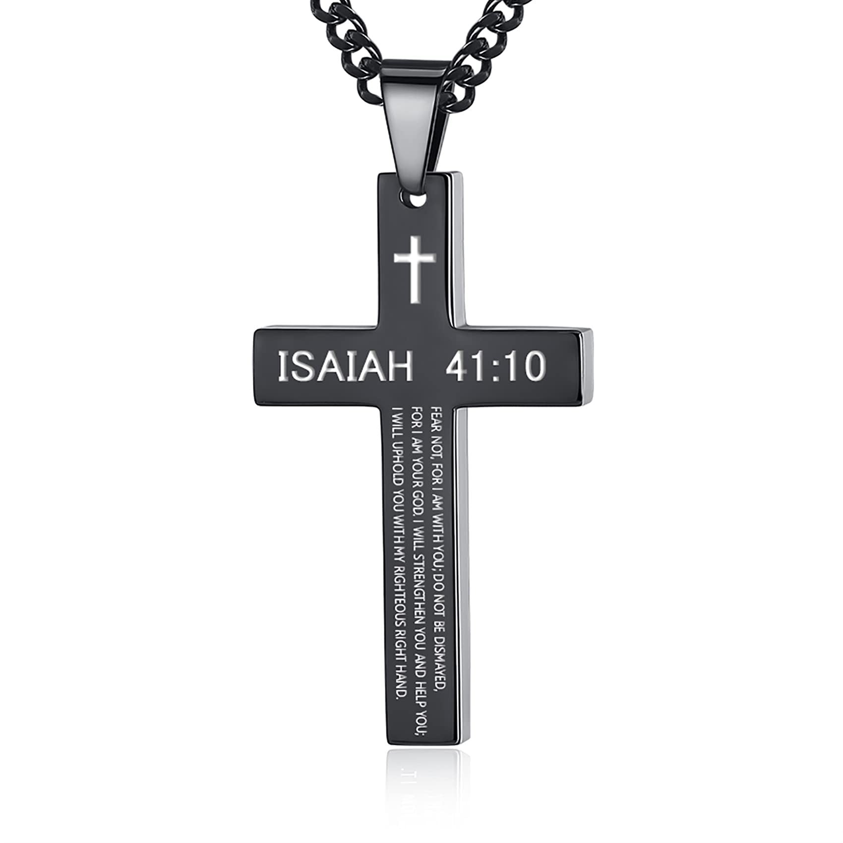 Cross Necklace with Black Titanium Steel and Engraving