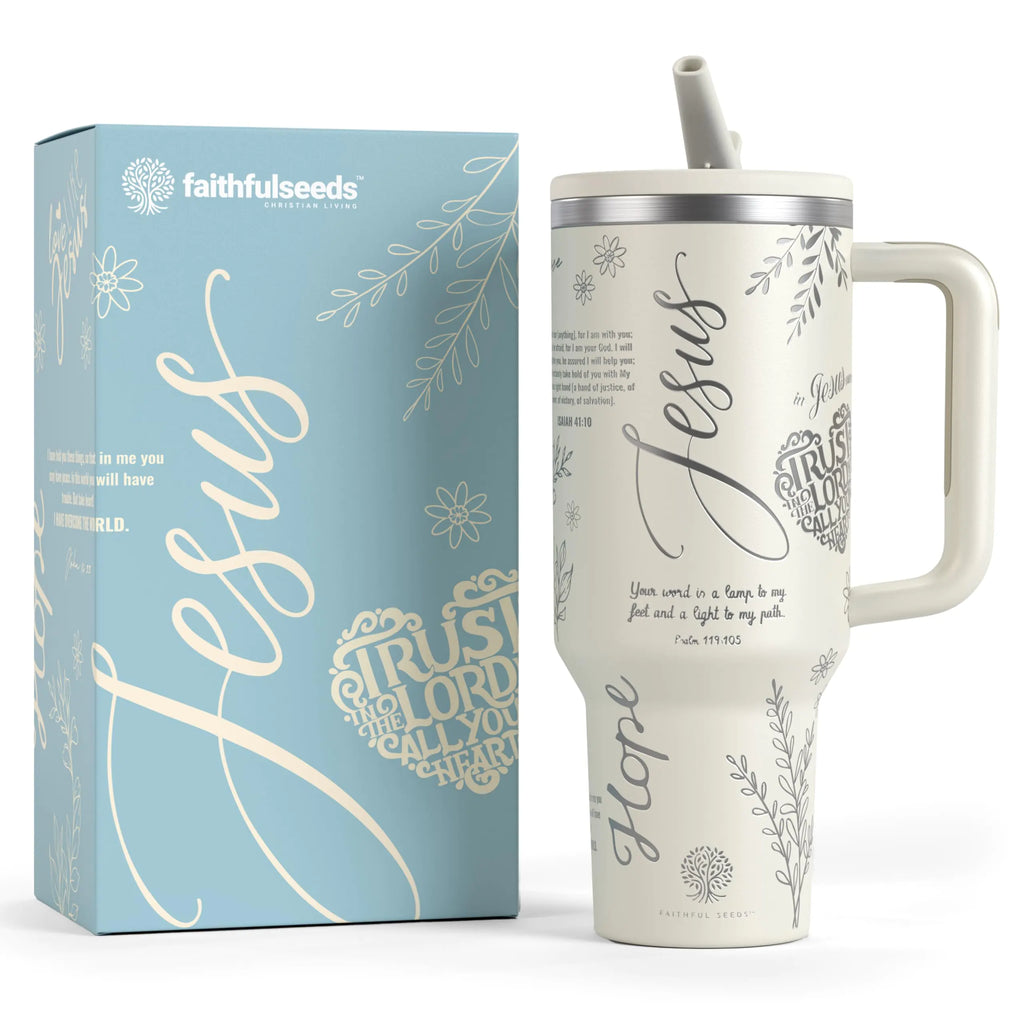 Christian 40 Oz Tumbler with Handle and Straw- Stainless Steel Vacuum-insulated Christian Coffee Tumbler Keeps Liquids Hot and Cold