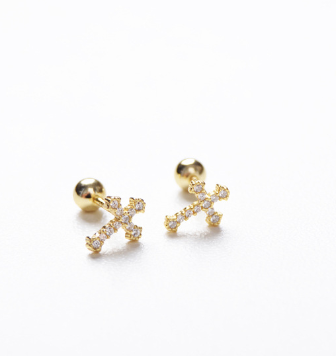 Simple 925 Silver Cross Stud Earrings (Ear Jewelry)