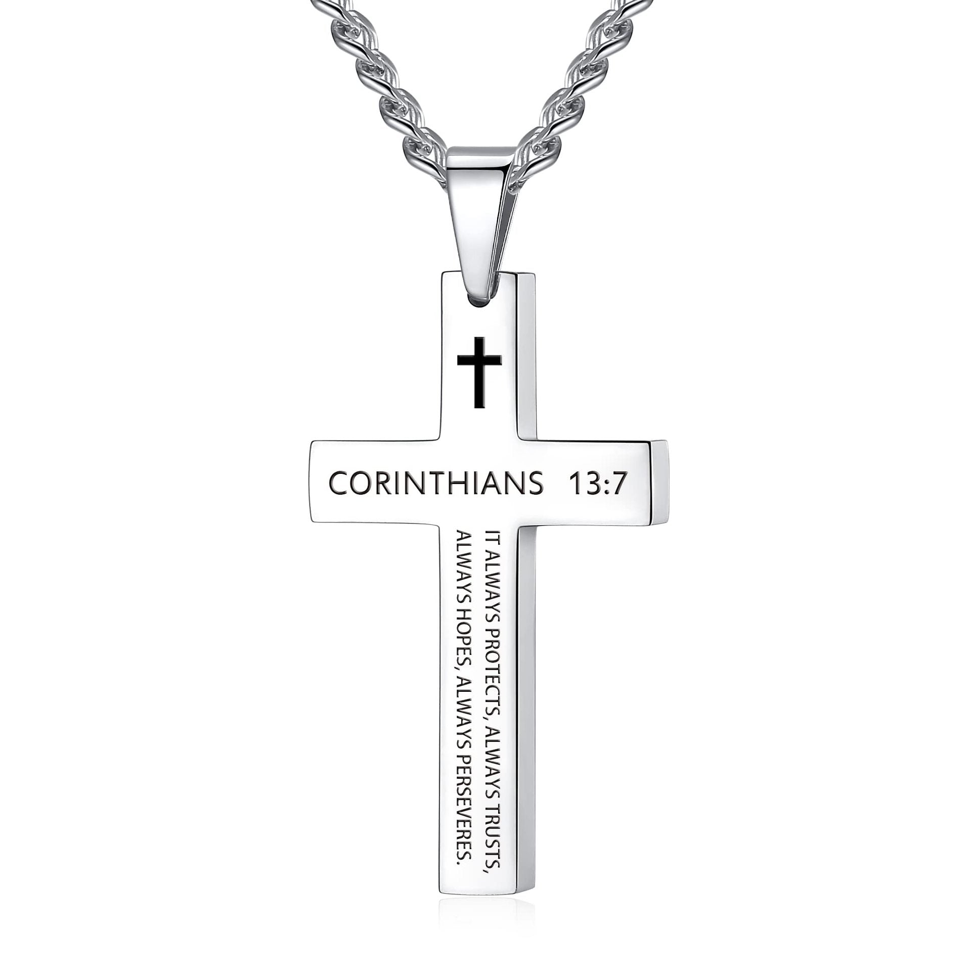 Cross Necklace with Black Titanium Steel and Engraving