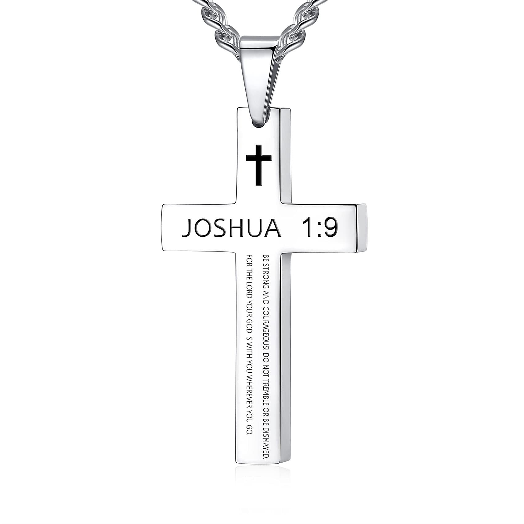 Cross Necklace with Black Titanium Steel and Engraving