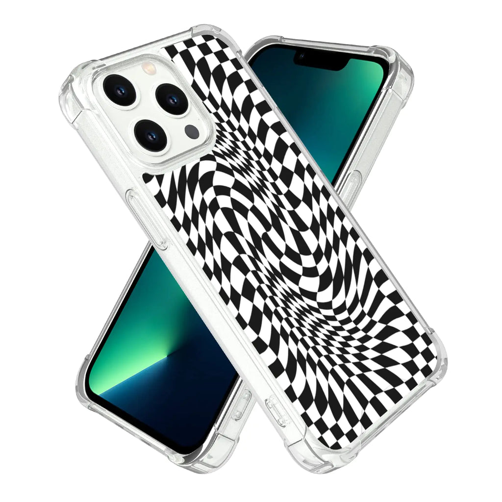Axulimin for iPhone 13 Pro Case Cute Black White Checkered Checker Plaid Aesthetic Phone Case for Girls Women - 6.1 Inch