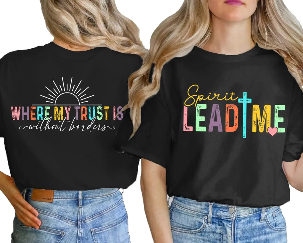 NEWKA Christian Shirts for Women Jesus T-Shirt: Spirit Lead Me Where My Trust is Without Borders Tee Shirt Black