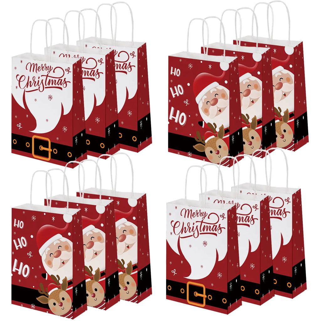 MEHOFOND 24 Pcs Christmas Paper Gift Bags with Handles Santa Claus Deer Christmas Bags Red Xmas Ho Ho Ho Candy Bags for Kids Goodie Present Bags for Holiday Christmas Party Supplies