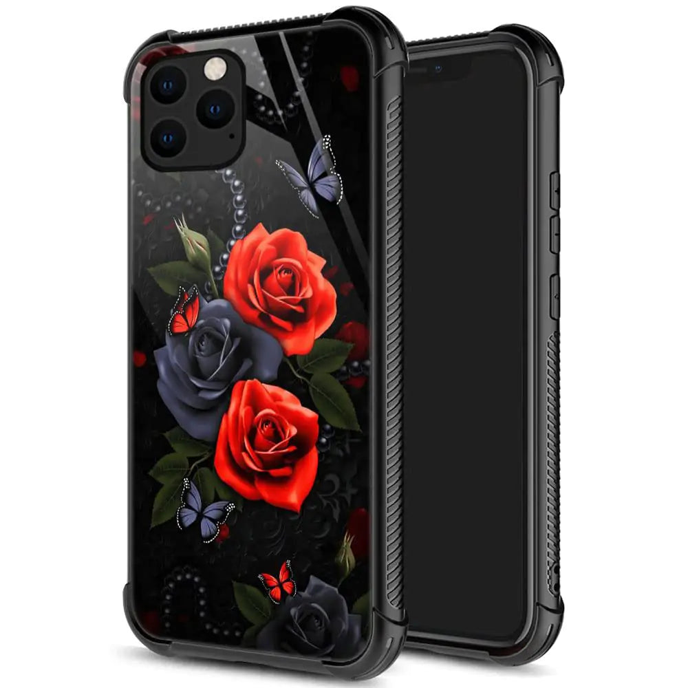 ZHEGAILIAN for iPhone 12 Mini Case Military-Grade Protection All-Around Shockproof Corners Anti-Scratch Phone Case for iPhone 12 Mini - Butterfly Red Rose