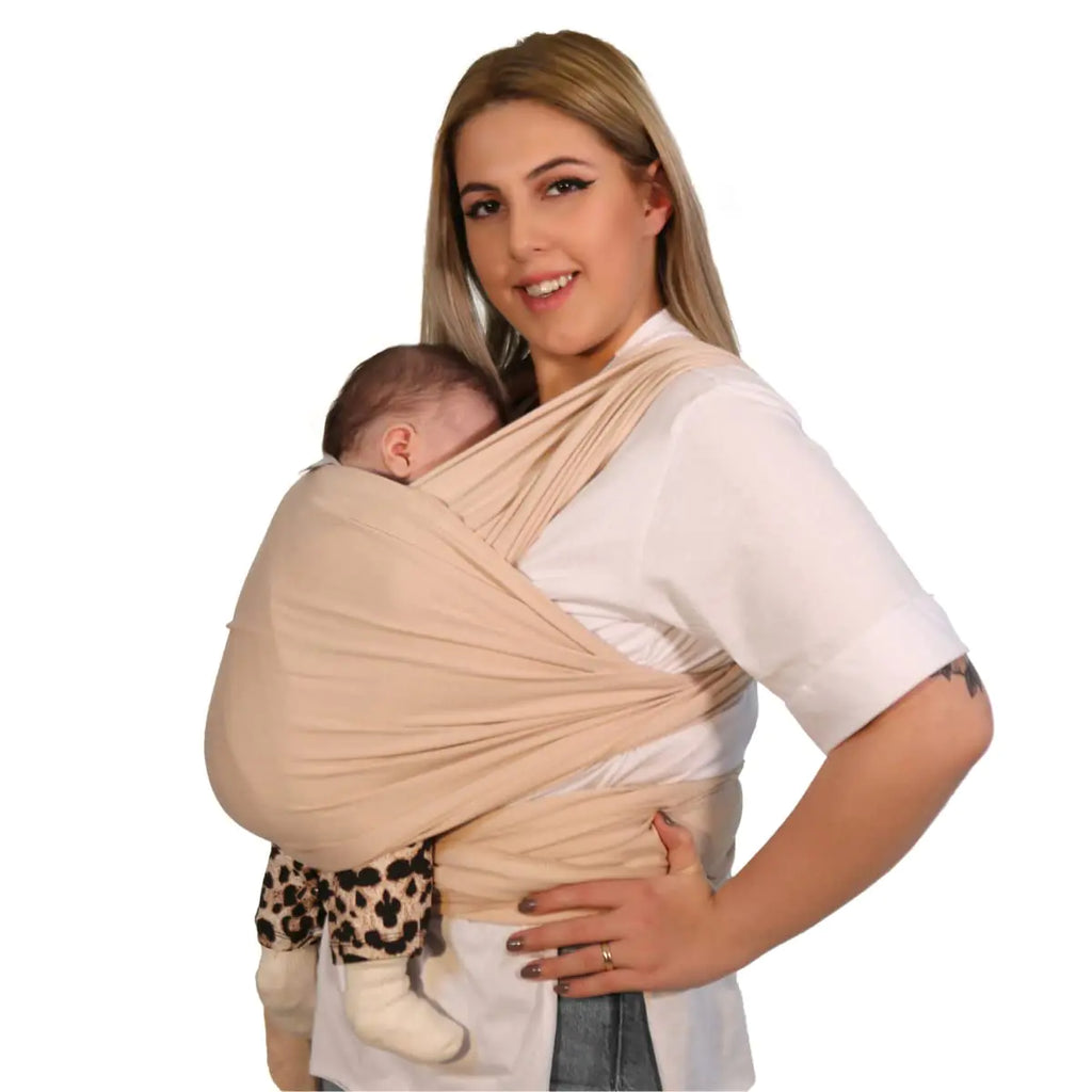 Baby Wraps Carrier Newborn to Toddler 100% Cotton Infant Carrier – Stretchy and Adjustable Wrap for Baby – Lightweight Baby Carrier Newborn Sling (Beige)