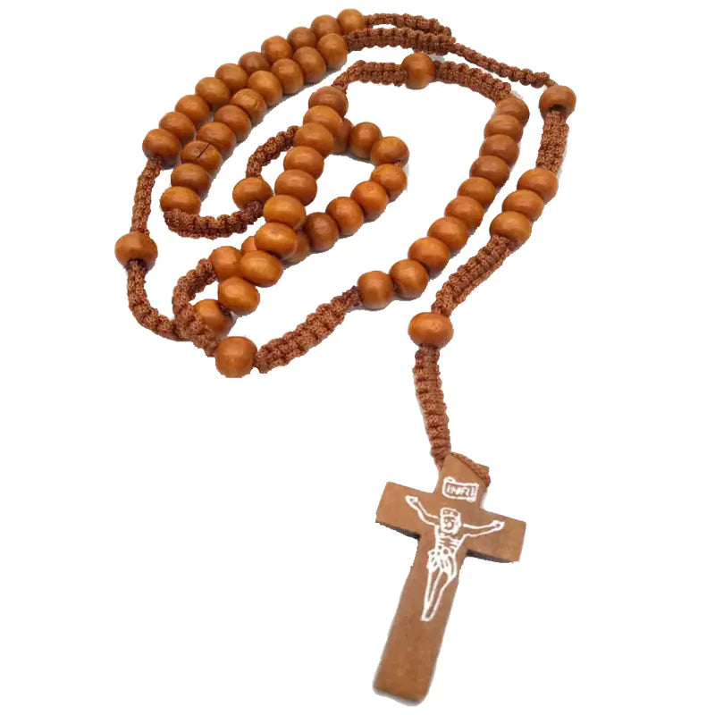 Vintage Cross Necklace with Catholic Beads