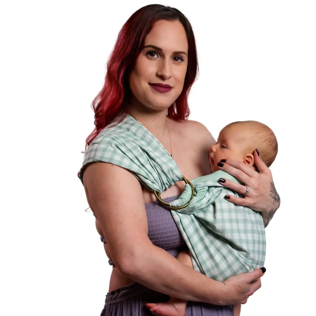 Baby Carrier| Durable and Comfortable Green Checkered Baby Sling Carrier| Eco-Friendly Blend Ring Sling Baby Carrier| Easy to Use Baby Sling| Ring Sling