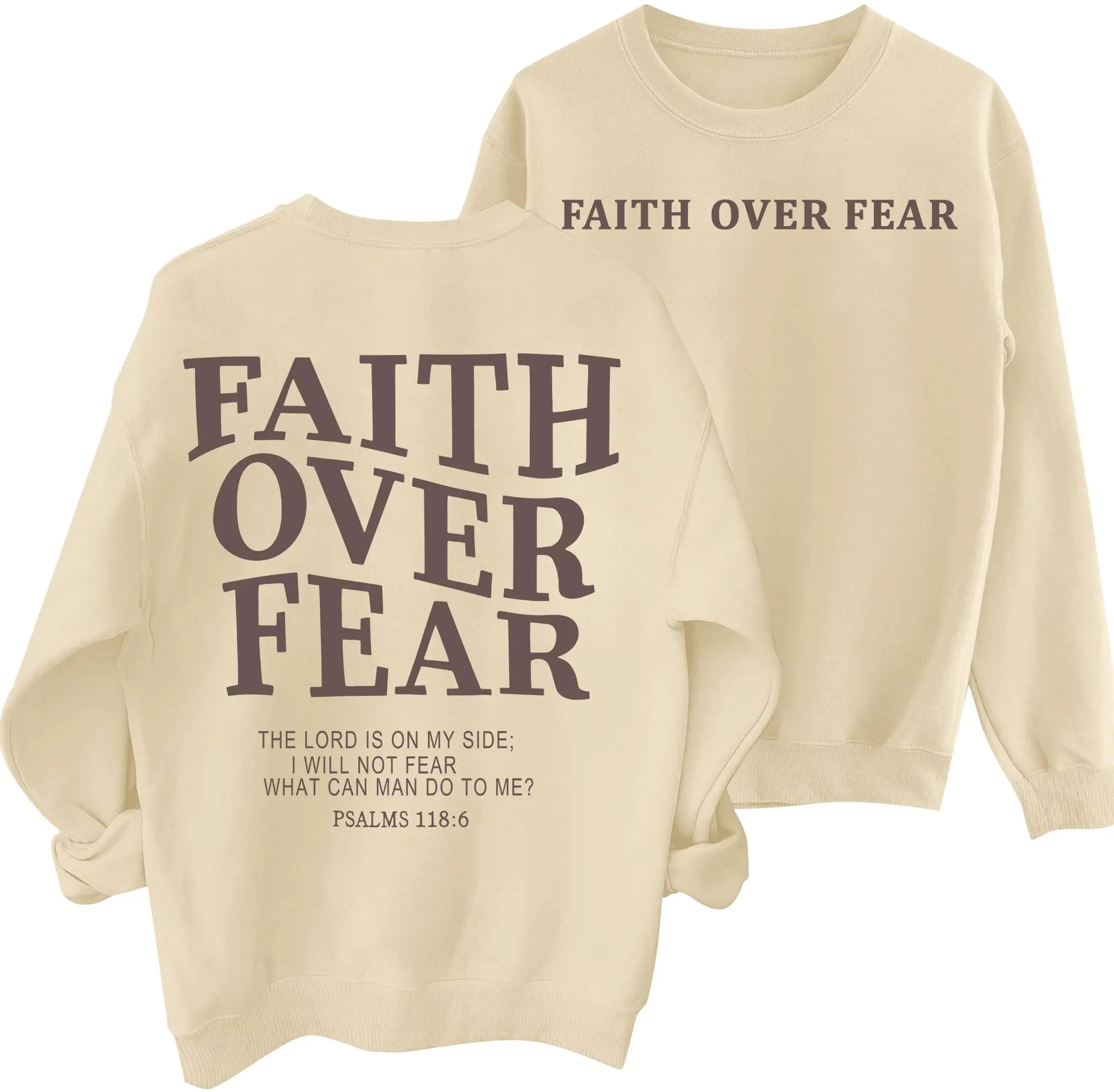 QAUN Christian Sweatshirt Women: Faith Over Fear Tshirt Religious Sayings Sweatshrit Jesus Long Sleeve Pullover Tops(Apricot Large)