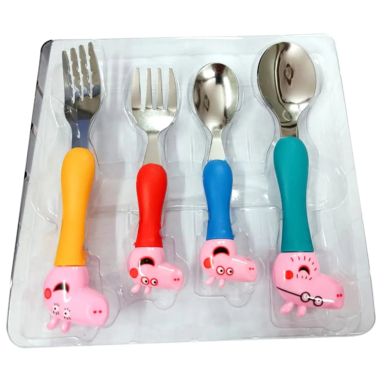 Prisha India Craft 4 Pieces Toddler Utensils Kids Silverware Set Children Safe Forks and Spoons Baby Cutlery Stainless Steel & Food Grade