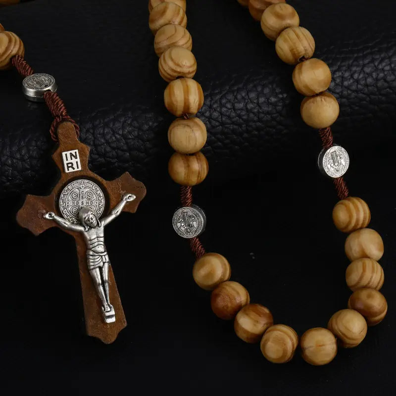 Vintage Cross Necklace with Catholic Beads
